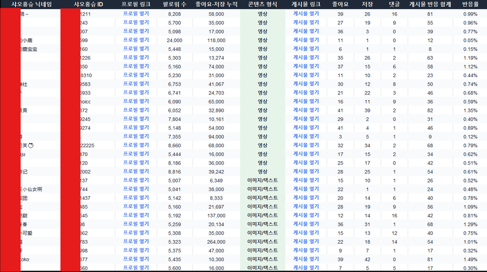 샤오홍슈 시딩 결과 리포트 제공 예시